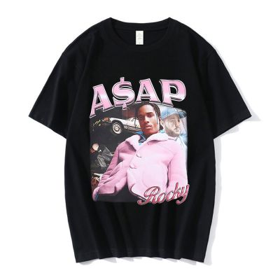 Rapper ASAP Rocky Portrait กราฟิกสุนทรียศาสตร์ Tshirt Hip Hop ฝ้ายแขนสั้นคู่หลวมเสื้อยืดลำลอง Harajuku เสื้อยืด