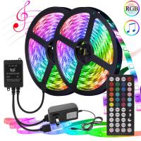 10m20m RGB LED Strip 12V with Music Remote 5050 Tira LED Lamp Flexible Ribbon Neon Tape Lights Decoration for Wall Bedroom Room