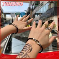 TIINSOO ถักแบบถัก สร้อยข้อมือเกือกม้า สายเคเบิลปม เหล็กไร้สนิม กำไลข้อมือข้อเท้า ง่ายๆ ห่วงโซ่ลวด กำไลข้อมือคู่ สำหรับผู้หญิง