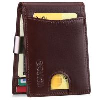 ⚡HOT SALE⚡ 100% Vintage Genuine Leather Money Clip For Men Wallet Minimalism RFID Credit Card Holder Man Money Clips Wallet