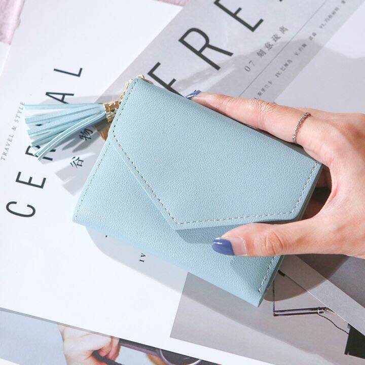 women-pu-leather-korean-style-solid-wallets-female-coin-tassel-purses-clutch-students-short-wallets-holder