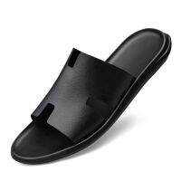 Hot Sale Genuine Leather Men Sandals Slippers Outside Black White Shoes Casual Soft Flip Flops Male Cool Beach Summer Slides House Slippers