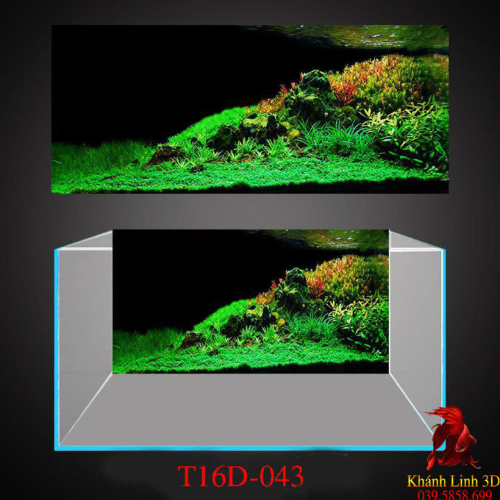 Tranh 3D dán bể cá mẫu Tranh Thuỷ Sinh Phong cảnh rừng cây nền đen trang