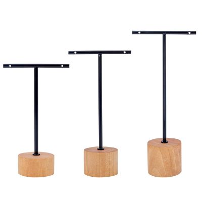 3Pcs T Bar Earring Display Stand with Wooden Base Jewelry Holders Hanging Jewelry Organizer for Photography Props