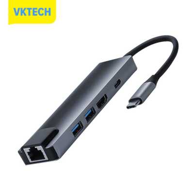[Vktech] 5 In 1 USB C Hub เป็น4K HDMI USB 3.0 2.0 PD อะแดปเตอร์การ์ดเน็ตเวิร์ก RJ45สำหรับพีซี