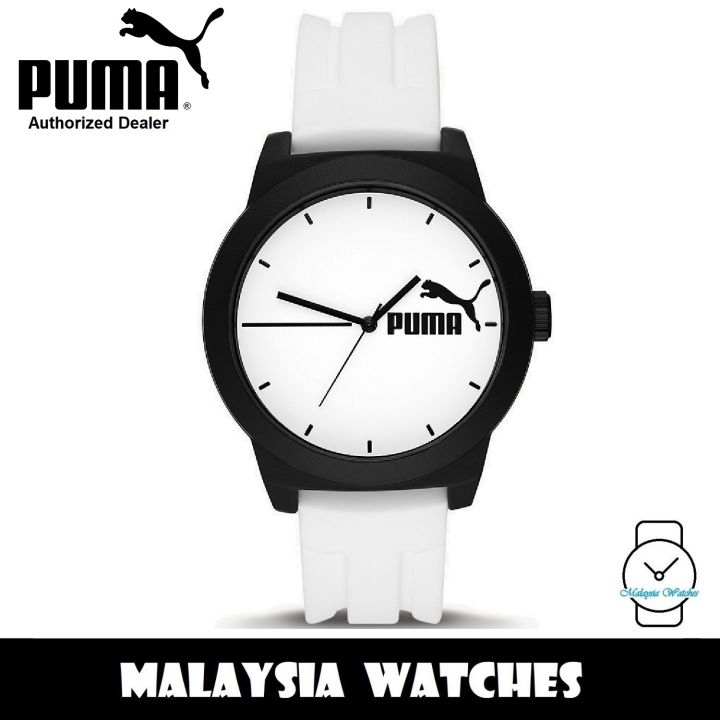 OFFICIAL WARRANTY) Puma P6058 Quartz 5 Three-Hand Black Case White