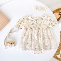 COD DSFERTEREERRE Princess Baby Girls Bodysuits Floral Summer Newborn Infant Clothes Dresses Cotton with Headband