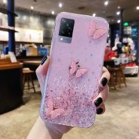 Phone case Vivo V21 5G butterfly Soft Transparent Bling Glitter Vivo V21 5G cover