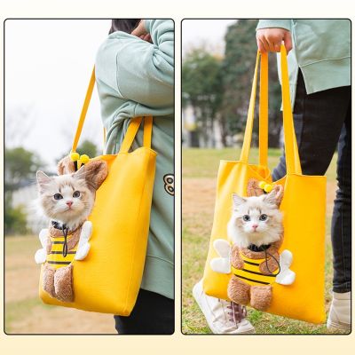 ☫ Cat Carrier Bag Cute Canvas Small Bee Shoulder Small and Medium sized Dog Handbag Pet Out Travel Backpack