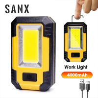 SANX ไฟทำงาน COB 2ชิ้นชาร์จไฟได้ USB 4000MAh ไฟแม่เหล็กไฟฉายซ่อมรถยนต์ตะเกียงตั้งแคมป์แบบพกพา