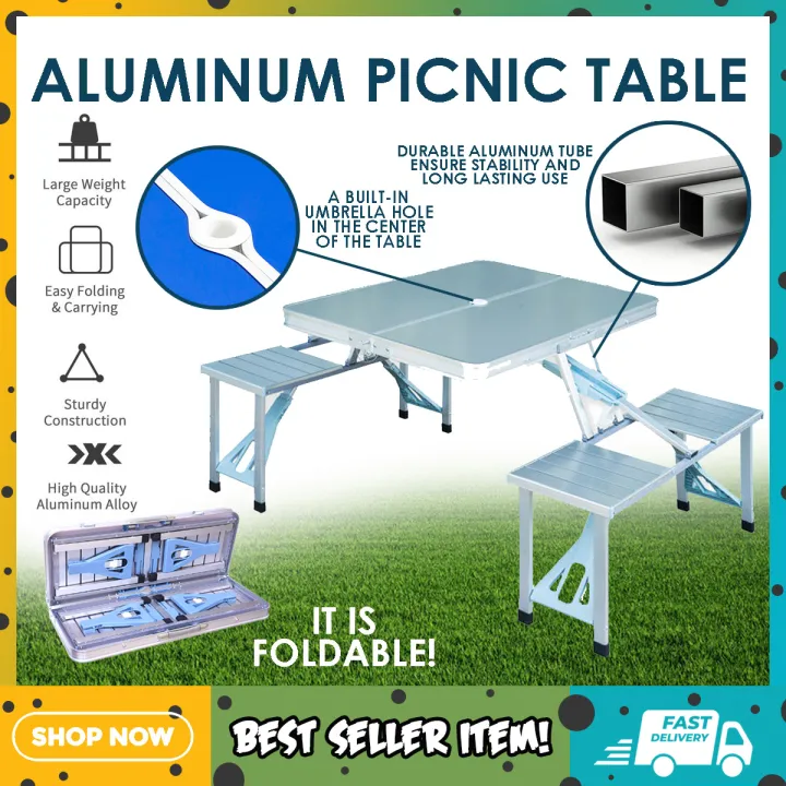 Outdoor Aluminum Picnic Table Portable Folding Camp Suitcase Picnic