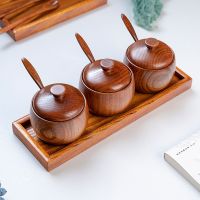 hotx【DT】 Wood Tableware Spice Jar Supplies Seasoning Sauce Pot with Lid Bowl Shaker Tin Soy Cruet