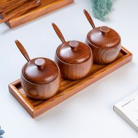 【CC】 Wood Tableware Spice Jar Supplies Seasoning Sauce Pot with Lid Bowl Shaker Tin Soy Cruet