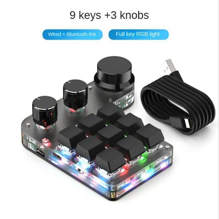 usb-custom-keyboard-macro-custom-keyboard-hot-swap-mini-9-keys-3-knob-rgb-program-18-characters-mechanical-keyboard-red-switch-bt-black