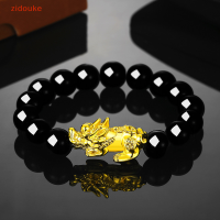 Zidouke Obsidian สร้อยข้อมือปี่เซี้ยสัตว์ดุร้ายในตำนานพื้นบ้านของจีนกำไลโชคความมั่งคั่งทรายทองสำหรับผู้ชายผู้หญิงเครื่องประดับ