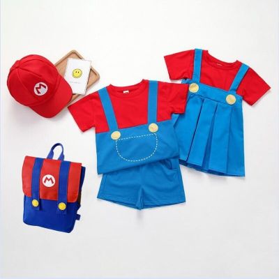 เสื้อยืดชุด Luigi สำหรับเด็กเครื่องแต่งกายวันฮาโลวีนเด็กผู้หญิงชุดสีแดง Bros ชุดการแสดงเสื้อผ้าเด็กทารกชุดของขวัญวันเกิด