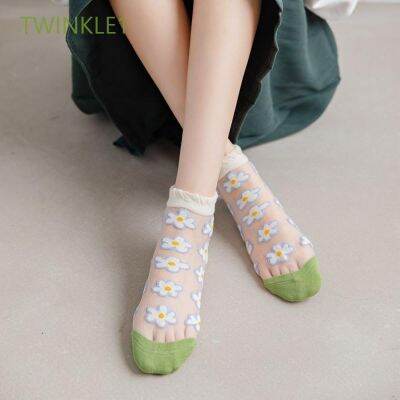 Twinkle1 ใหม่ถุงเท้าสําหรับสตรีผ้าไหมปักลายลูกไม้ดอกไม้สไตล์เกาหลีหลากสีสัน QC7311632