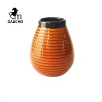 1 PC/Lot Argentia Yerba Mate Gourds 350 ML Ceramic Calabash Cups 12 OZ Herba Tea Ware Nice Stripe Appearance Hot Sale