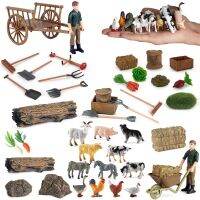 Simulated Farm Character Animal Figurine Breeder Fence Tools Cock Horses Solid Plastic Action Figures Kids Farm Toy Collection