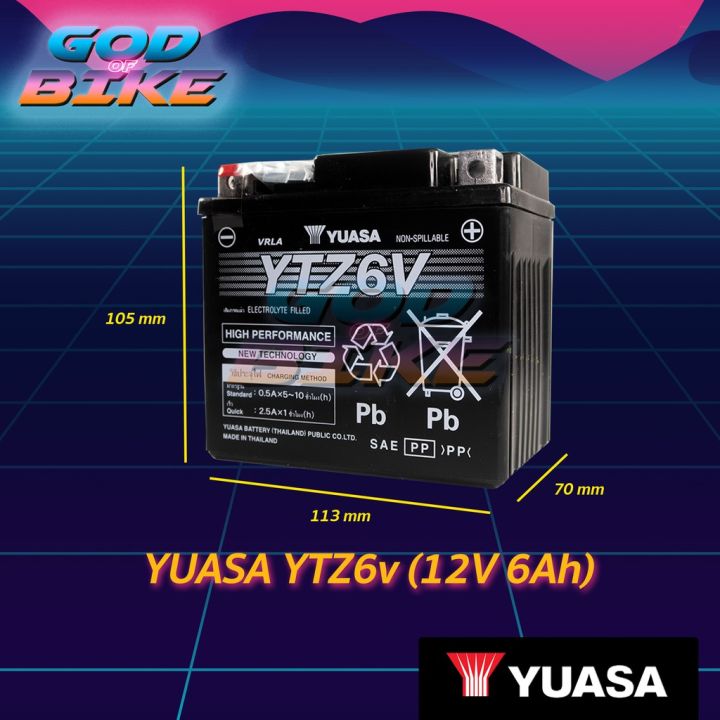 yuasa-ytz6v-แบตเตอรี่แห้ง-12v-6ah-cbr150-click125i-moove-pcx-phantom200