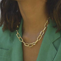 WUKALO Fashion New Punk Miami Cuban Necklace Collar Statement Aluminum Gold Color Thick Chain Necklace Women Jewelry