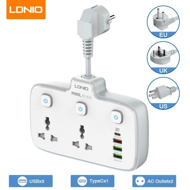 LDNIO Power Strip With Switch 2AC Output 4 USB Electrical Socket ...