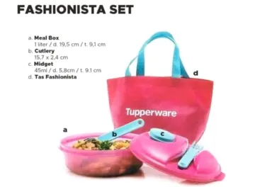 Tupperware fit to go microwaveable pink with gift bekal makan set