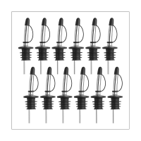 12 Pack Stainless Steel Classic Bottle Pourers Tapered Spout - Liquor Pourers with Rubber Dust Caps Black