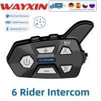 WAYXIN R9 Helmet Headset Motorcycle Intercom 6 Rider Talking Same Time 1500M For Bluetooth Universal Pai Fm Radio IP67 1Pcs