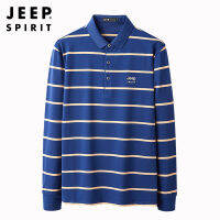 JEEP SPIRIT เสื้อยืดลายทางทรงหลวมของผู้ชาย,เสื้อโปโลแขนยาวลำลองใหม่ฤดูใบไม้ร่วง