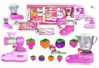 KITCHEN SET ELECTRONIC ชุดครัวขนาดใหญ่ สีชมพู เล่นแบบใส่ถ่าน พร้อมอุปกรณ์ เครื่องครัวมากมาย