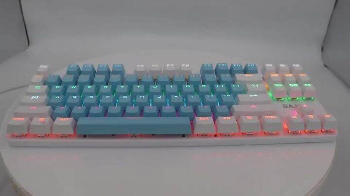 BIOJEE white and blue mechanical keyboard 87 key Led backlight wired ...