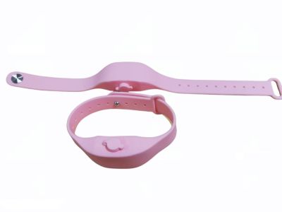 wristband สายรัดข้อมือซิลิโคน ใส่แอลกอฮอล์เจล พกพา สีชมพู แพคคู่