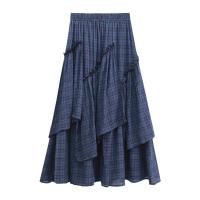 2021ZITY Irregular Plaid Swing Skirt 2020 Autumn Stitching Long Skirt Half-length Skirt Female Mid-length Trend