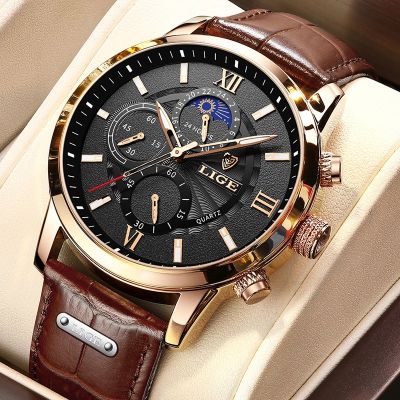 20212022 New Mens Watches LIGE Top Brand Luxury Leather Casual Quartz Watch Mens Sport Waterproof Clock Watch Relogio Masculino+Box