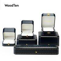 WoodTen  หรูหรารอยัลสีฟ้ากระดาษกล่องสร้อยคอขนาดใหญ่แปดเหลี่ยมหนังสีขาวภายในกล่องเครื่องประดับ H041