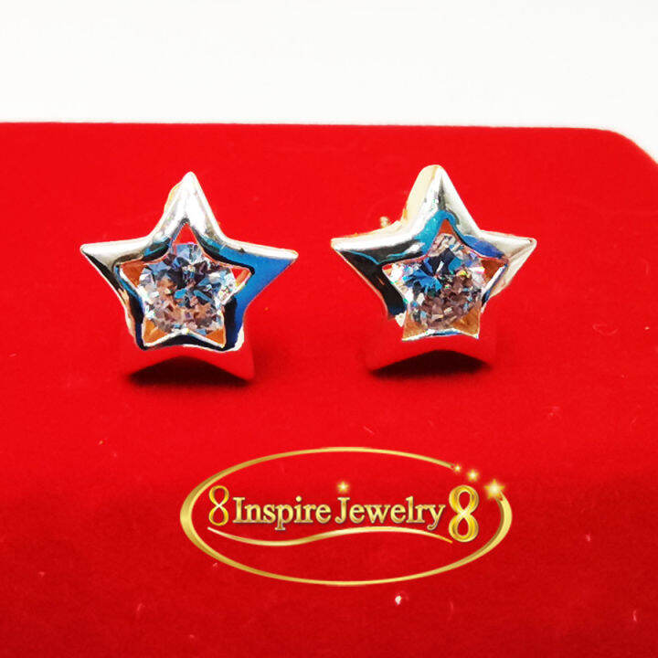 inspire-jewelry-ต่างหูเพชรสวิสรูปดาว-ไซด์กลาง-งานจิวเวลลี่-gold-plated-size-m