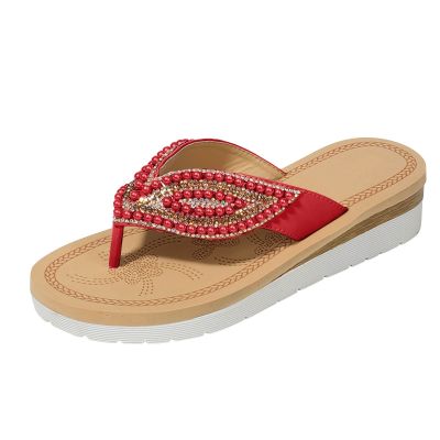 Hot sell Slippers for Women Glitter Bead Summer Female Shoes Low platform Rubber Flip Flops 2023 Soft Hawaiian Block zapatos para mujeres