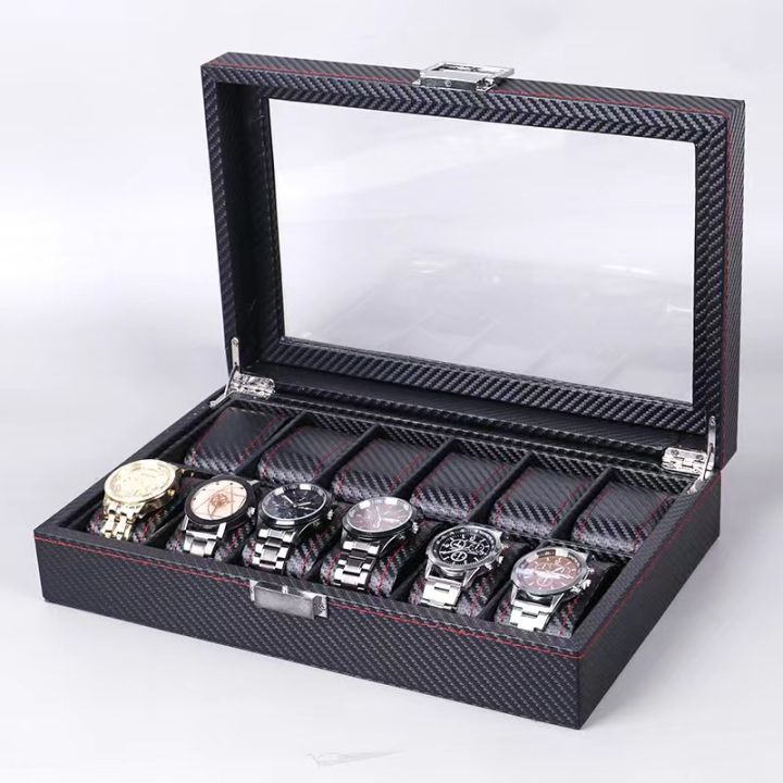 พร้อมส่ง-กล่องนาฬิกา-6-10-12เรือน-กล่องใส่นาฬิกา-6-10-12-เรือน-กล่องสะสมนาฬิกา-กล่องเก็บนาฬิกาข้อมือ-leather-watch-box-ฝากระจกฝาใส