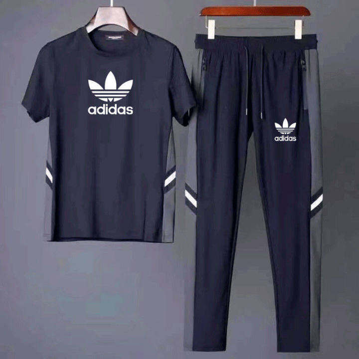 adidase-ชุดกีฬาผ้าไหมน้ำแข็งของผู้ชาย-ชุดเสื้อแขนสั้น-กางเกงสองชิ้นระบายอากาศได้ดีสวมใส่สบายสำหรับการฝึกและประจำวันปี-m-5xl