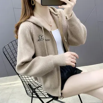 2024Autumn Winter New Zipper Hooded Knitted Cardigan Sweater