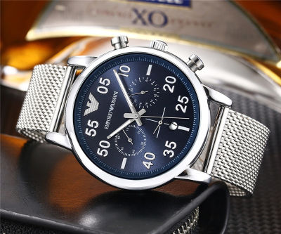 Armani นาฬิกาข้อมือสำหรับผู้ชาย,นาฬิกาควอตซ์ใส่สบายสำหรับผู้ชายสายรัดตาข่ายนาฬิกาสไตล์สุภาพบุรุษ