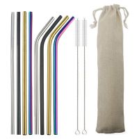 1-8Pcs Reusable Straw Set Rainbow Black Drinking Straw High Quality 304 Stainless Steel Metal Straw with Cleaner Brush Wholesale Specialty Glassware