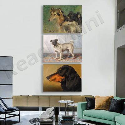 Pug, Spaniel, Wolfhound, Greyhound,ตัวชี้ภาษาอังกฤษ,Dachshund Portrait ภาพวาดผ้าใบ-Fine Art พิมพ์โปสเตอร์สัตว์