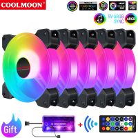 ✿ↂ COOLMOON Computer Case Cooling Fan Speed Adjust Mute PC CPU Cooler Gamer Cabinet Cool down ARGB With IR Remote 12cm RGB Heatsink