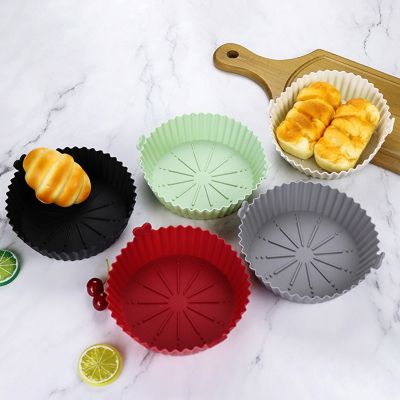 17/20cm Air Fryer Silicone Baking Tray Food Grade Reusable Silicone Non-Stick Round Baking Microwave Pads Airfryer Pan Liner