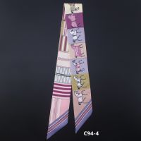 Luxury Silk Skinny Scarf 2022 Fashion Bag Handle Ribbon Ladies Horse Print Headband Small Hair Scarves Band Female