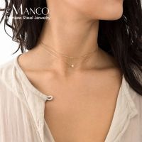 【CC】 e-Manco Fashion Layered Chain Necklace Gold  Imitation pearls for Female Chokers Necklaces