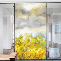 Window Film Privacy Frosted Glass Sticker Heat Insulation and Sunscreen Tree Painting Decoration Adhesive sticker for Home Window Sticker and Films