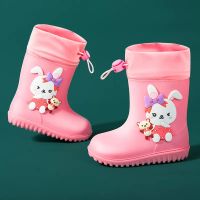 Children Rain Boots for Girls Rubber Soles EVA Rabbit Boots Elastic Belt Platform Shoes Rubber Boots For Kids Boys Water Shoes